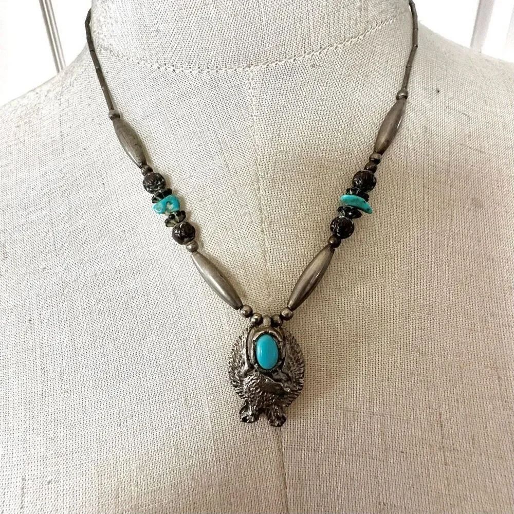 Southwestern Eagle turquoise pendant necklace